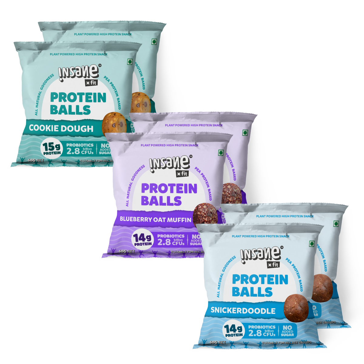 PROTEIN BALLS Pack of 6 - (Cookie Dough + Blueberry Oat Muffin + Snickerdoodle)