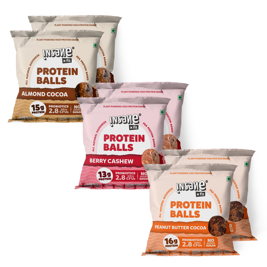 PROTEIN BALLS Pack of 6 - (Almond Cocoa + Berry Cashew + Peanut Butter Cocoa)